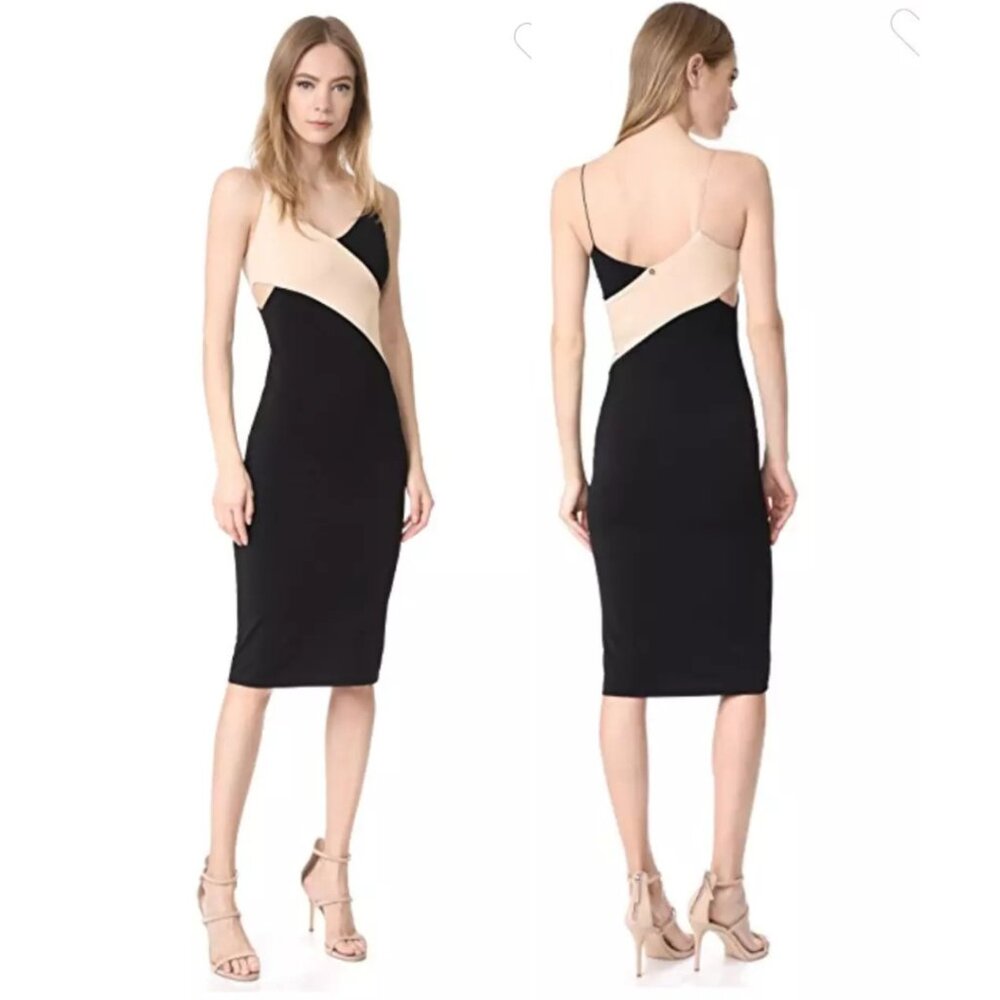 Alice + Olivia Black and Beige Midi Dress